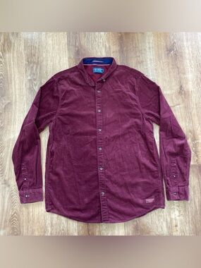 Scotch & Soda Men's Large Burgundy Corduroy Button Up Shirt Casual